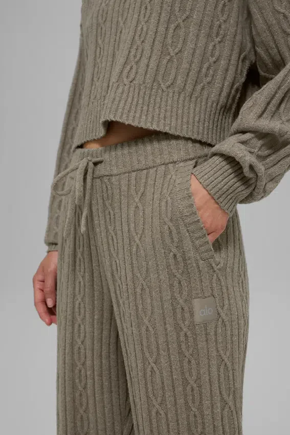 Pantalon Winter Bliss en maille torsadée - Cacao clair