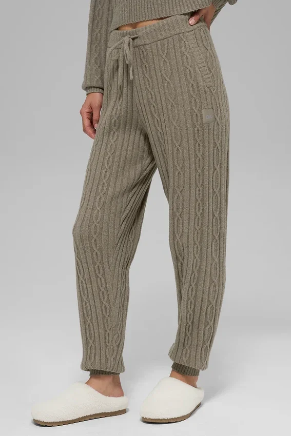 Pantalon Winter Bliss en maille torsadée - Cacao clair