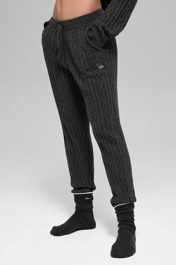 Pantalon Winter Bliss en maille torsadée - Gris chiné foncé