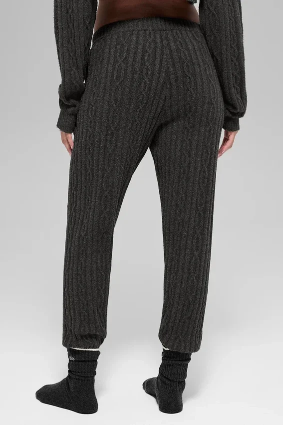 Pantalon Winter Bliss en maille torsadée - Gris chiné foncé