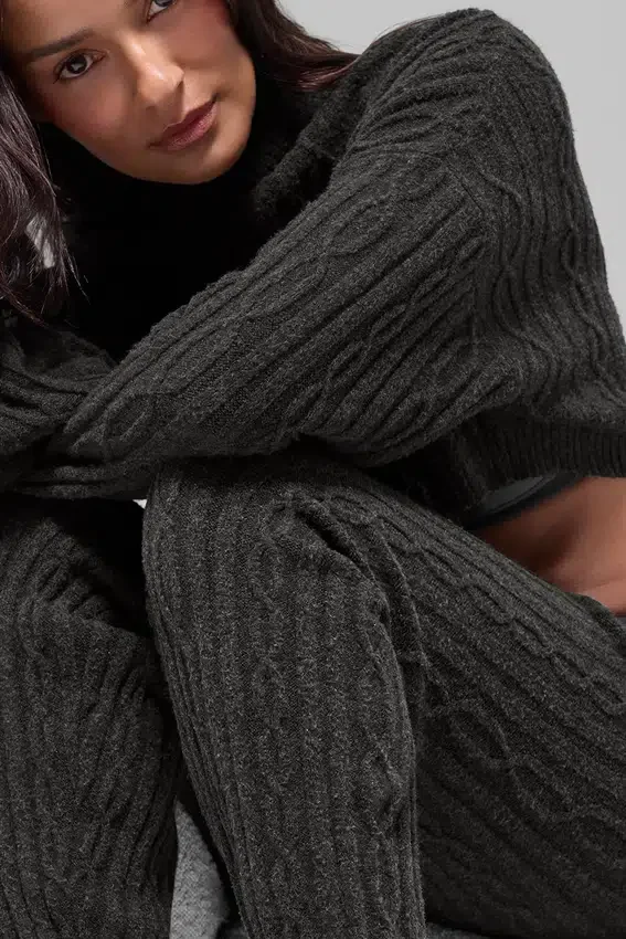Pantalon Winter Bliss en maille torsadée - Gris chiné foncé
