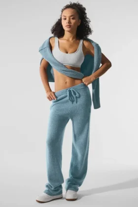 Pantalons de jogging New Class en laine et cachemire - Bleu céleste granité