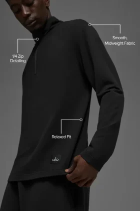 Polo avec manches longues Double Take avec fermeture éclair 1/4 – Noir