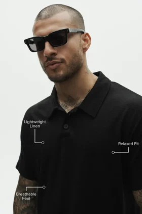 Polo « Coastal » à manches courtes en jersey de lin – Noir