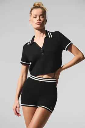 Polo court en maille « Tennis Club Pull » - Noir/Ivoire