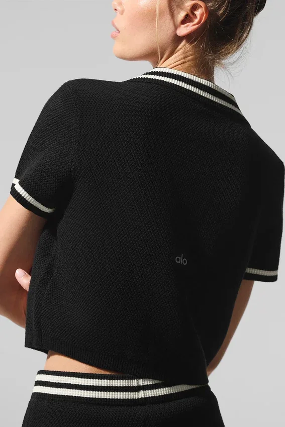 Polo court en maille « Tennis Club Pull » - Noir/Ivoire