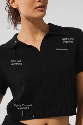 Polo en cachemire moelleux à motif gaufré – Noir
