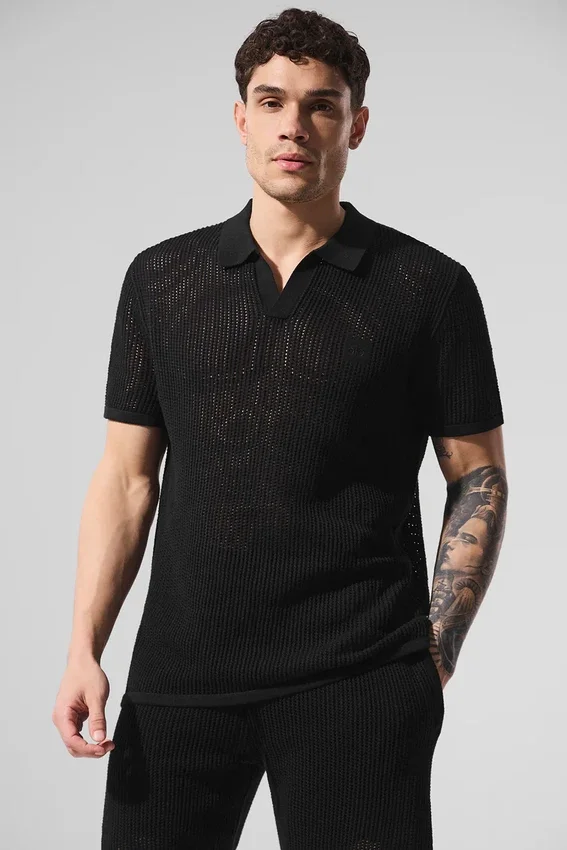 Polo à mailles aérées - Noir