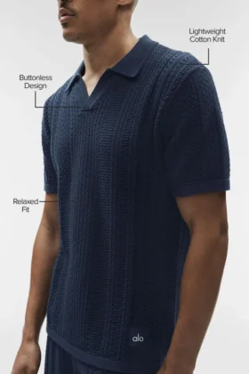 Polo à manches courtes en maille Coastline – Bleu marine