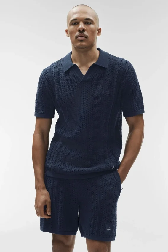 Polo à manches courtes en maille Coastline - Bleu marine