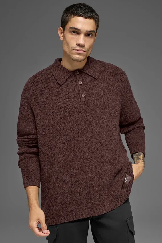 Polo à manches longues en maille texturée - Brownstone