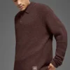 Polo à manches longues en maille texturée - Brownstone