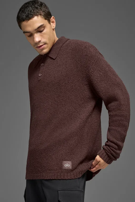 Polo à manches longues en maille texturée - Brownstone
