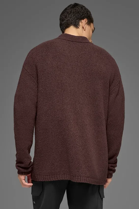 Polo à manches longues en maille texturée - Brownstone