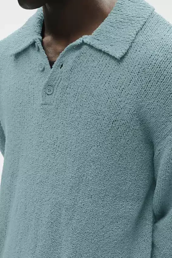Polo à manches longues en maille texturée - Desert Sage