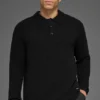 Polo à manches longues en maille texturée - Noir
