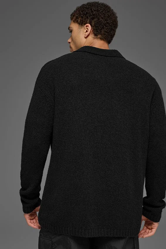 Polo à manches longues en maille texturée - Noir