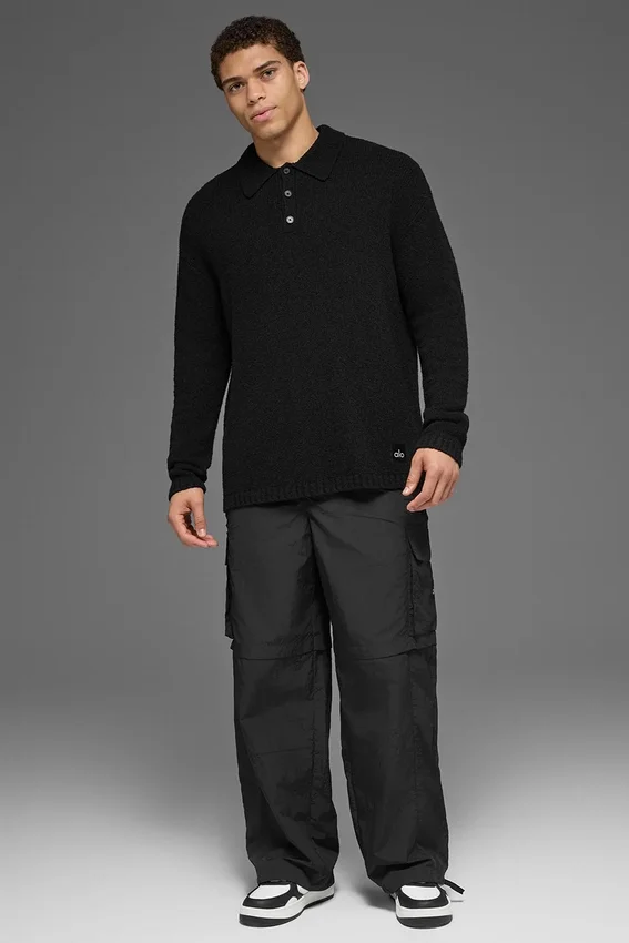 Polo à manches longues en maille texturée - Noir