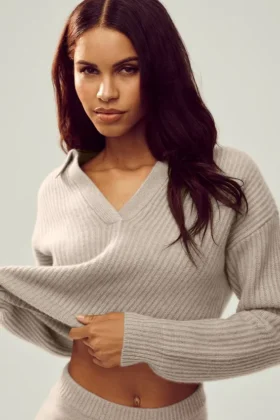 Polo Northstar en cachemire - Gris avoine chiné