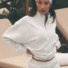 Pull Accolade à fermeture éclair 1/4 - Blanc chiné