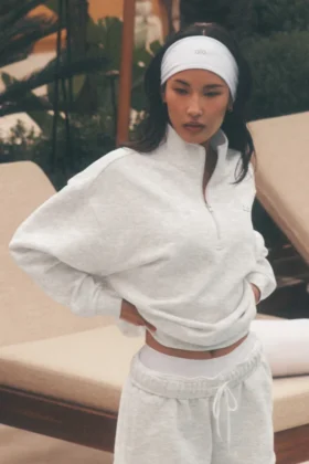 Pull Accolade à fermeture éclair 1/4 - Blanc chiné