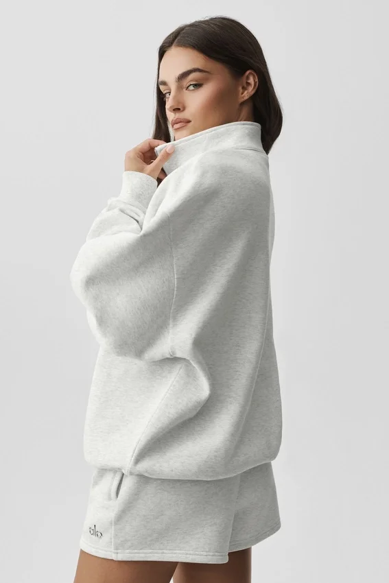 Pull Accolade à fermeture éclair 1/4 - Blanc chiné