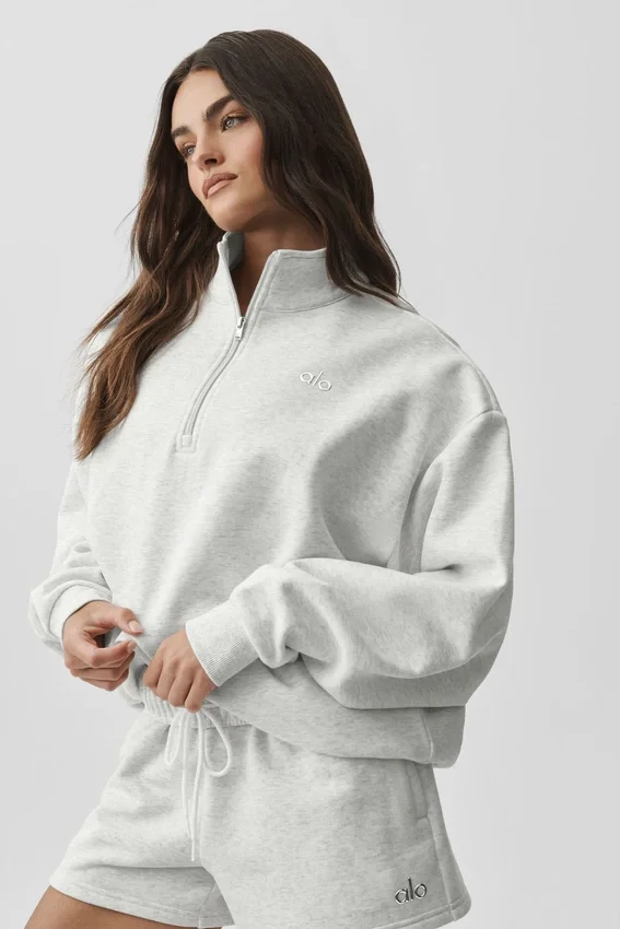 Pull Accolade à fermeture éclair 1/4 - Blanc chiné