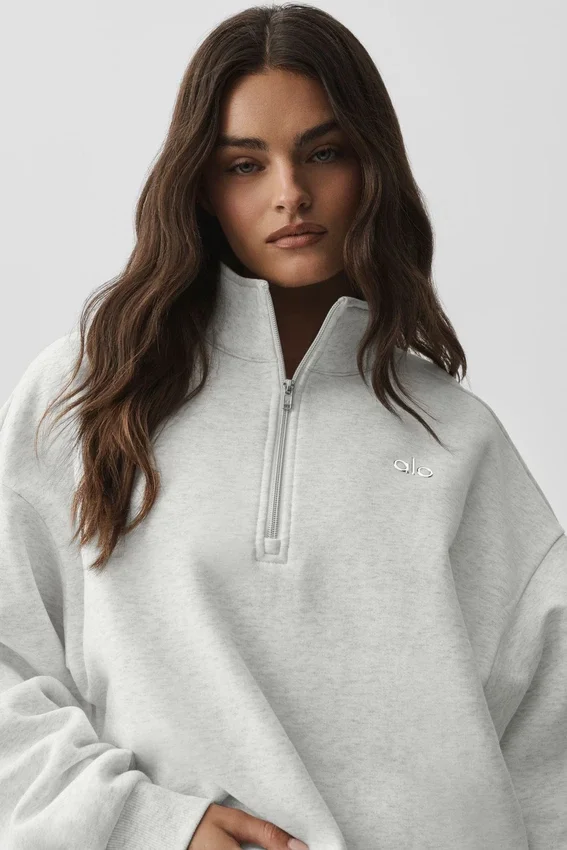 Pull Accolade à fermeture éclair 1/4 - Blanc chiné