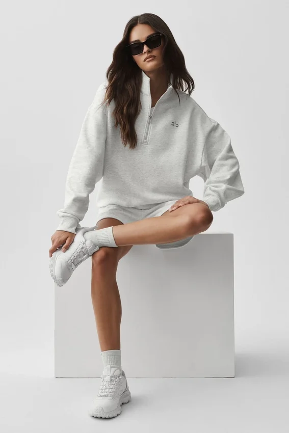 Pull Accolade à fermeture éclair 1/4 - Blanc chiné