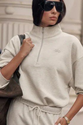Pull Accolade à fermeture éclair 1/4 - Gris chiné