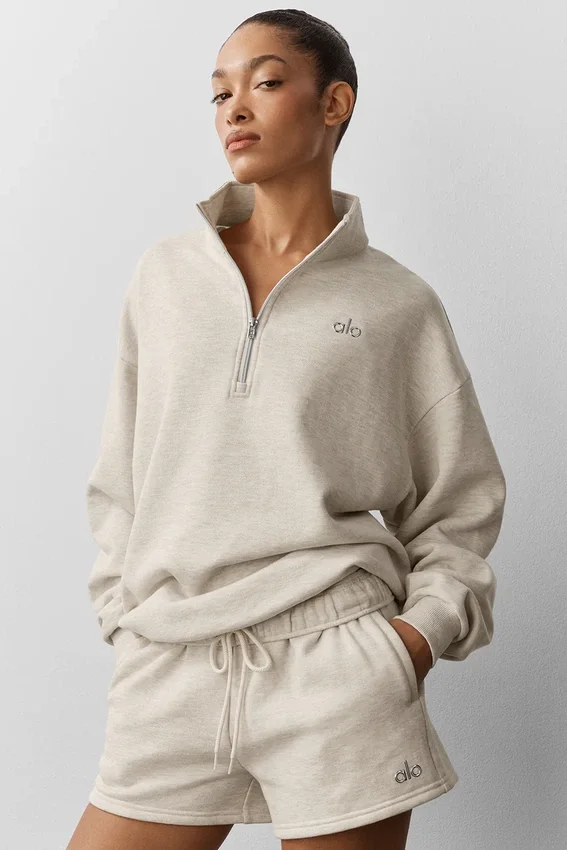 Pull Accolade à fermeture éclair 1/4 - Gris chiné