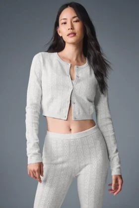 Pull « Be Mine » en maille pointelle – Gris clair chiné