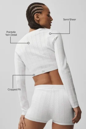 Pull « Be Mine » en pointelle – Blanc semi-transparent