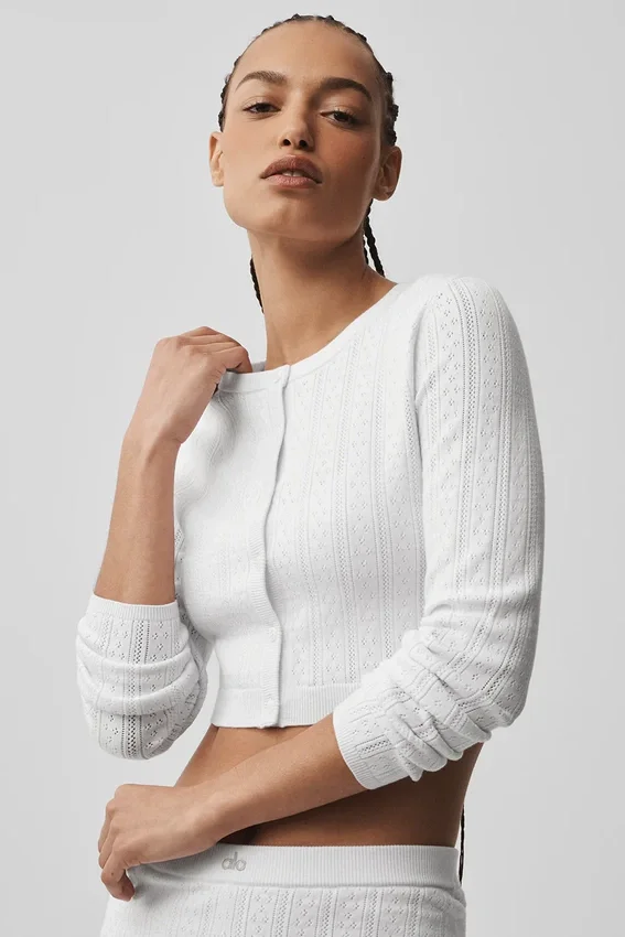 Pull « Be Mine » en pointelle – Blanc semi-transparent