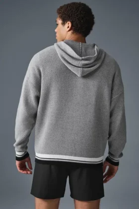 Pull à capuche en maille « Sports Club » – Gris chiné athlétique