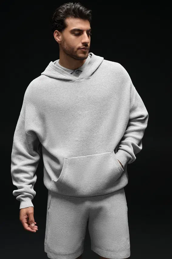 Pull à capuche en maille « Sports Club » - Gris chiné athlétique
