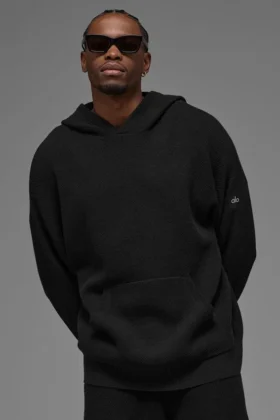Pull à capuche en maille « Sports Club » - Noir