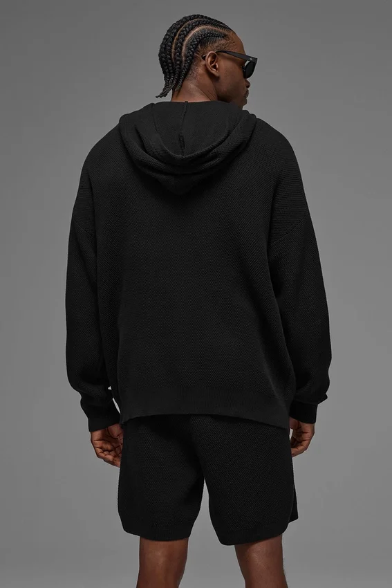 Pull à capuche en maille « Sports Club » - Noir