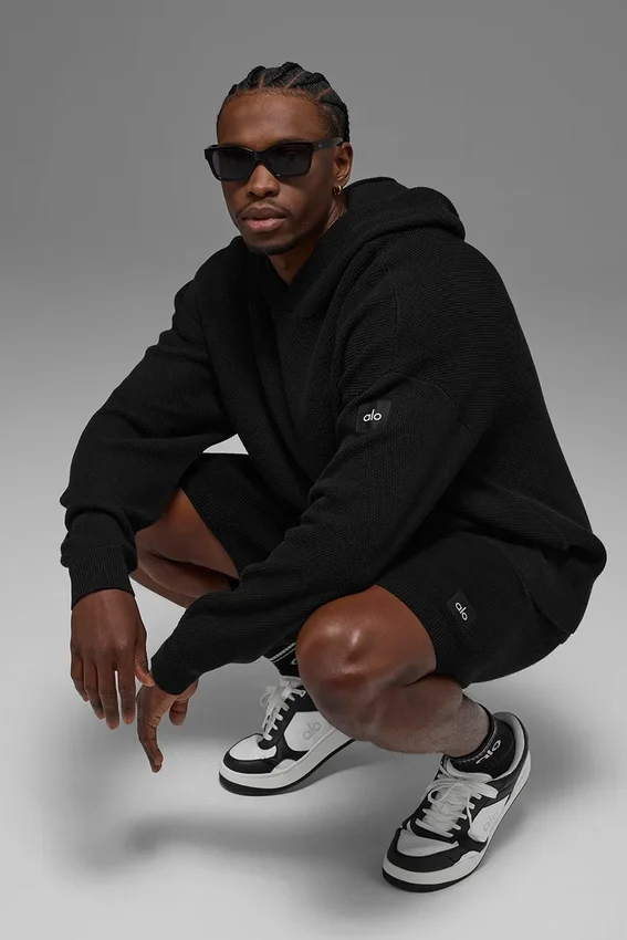 Pull à capuche en maille « Sports Club » - Noir
