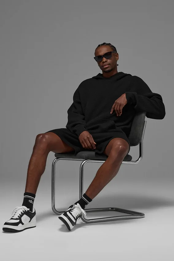 Pull à capuche en maille « Sports Club » - Noir
