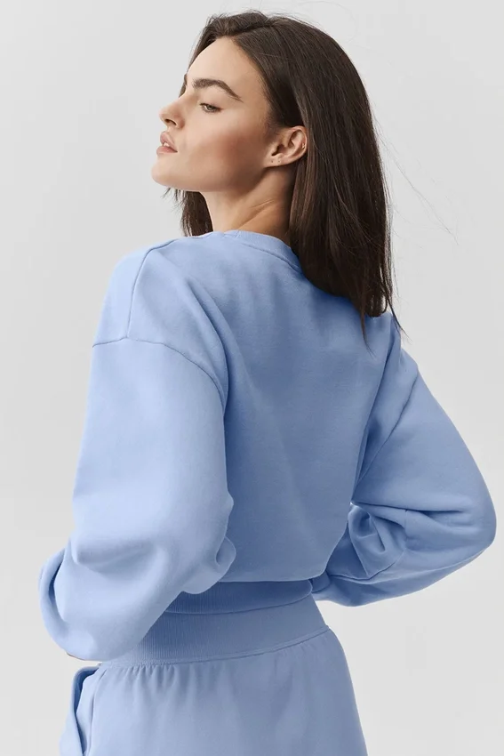 Pull à col rond Accolade court - Bleu Provence clair