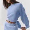 Pull à col rond Accolade court - Bleu Provence clair