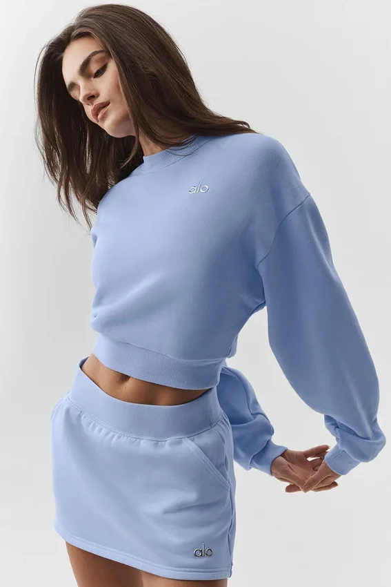 Pull à col rond Accolade court - Bleu Provence clair