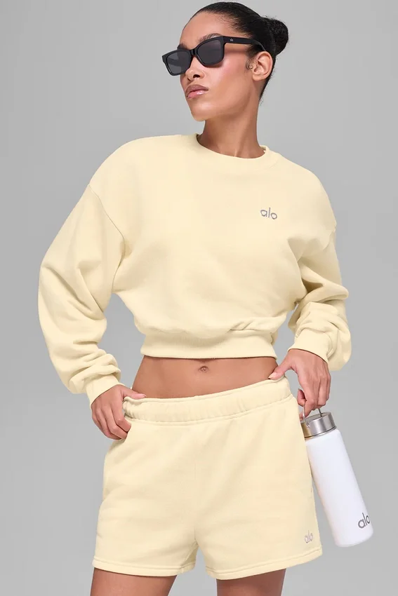 Pull à col rond Accolade court - Jaune bougie
