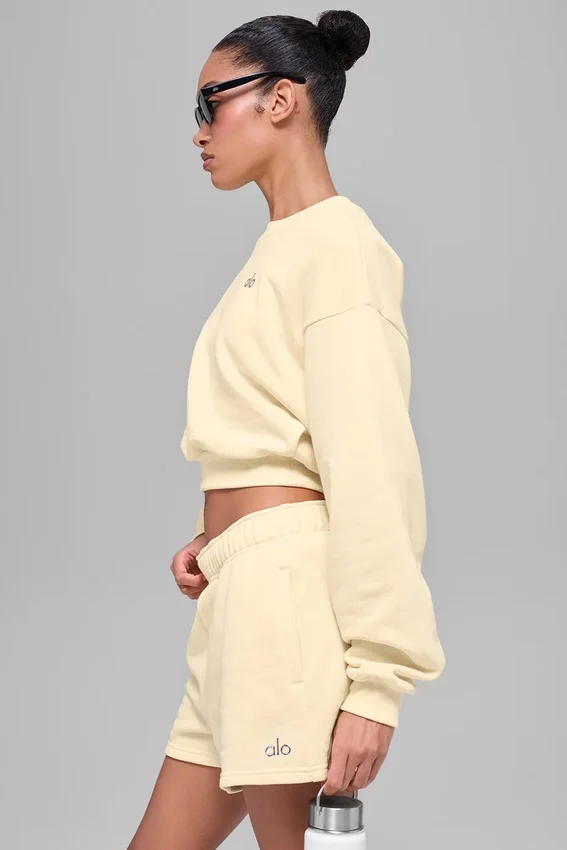 Pull à col rond Accolade court - Jaune bougie