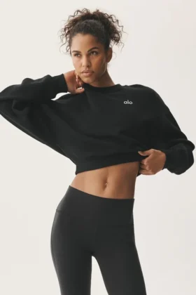 Pull à col rond Accolade court - Noir