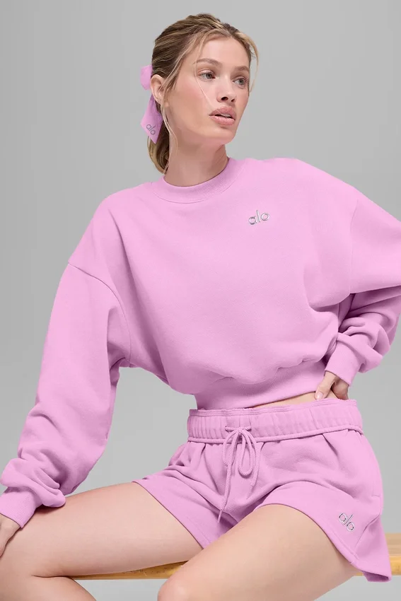 Pull à col rond Accolade court - Rose bonbon