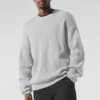 Pull à col rond Domain en maille côtelée - Gris chiné athlétique