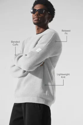 Pull à col rond Domain en maille côtelée – Gris chiné athlétique