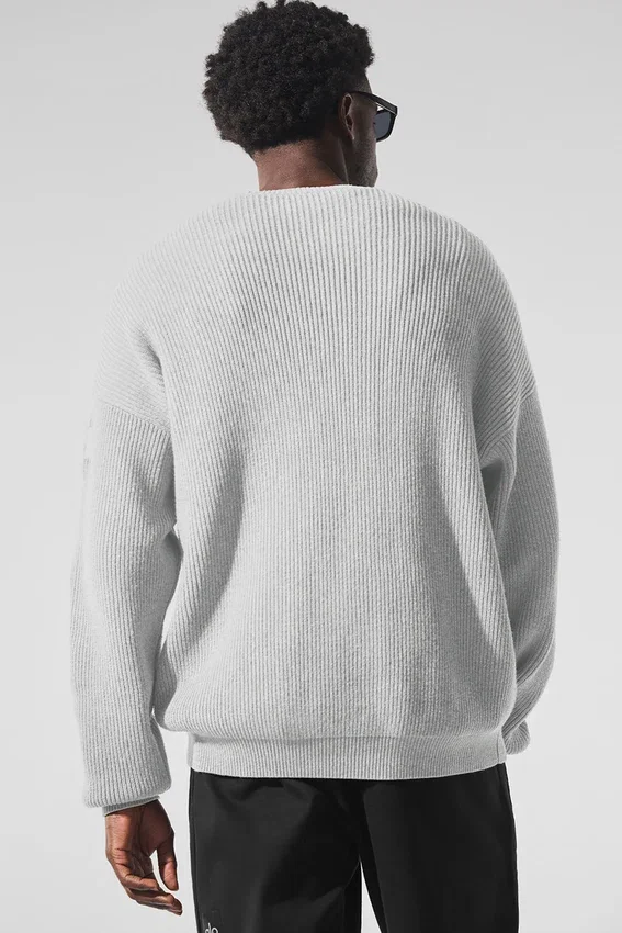 Pull à col rond Domain en maille côtelée - Gris chiné athlétique